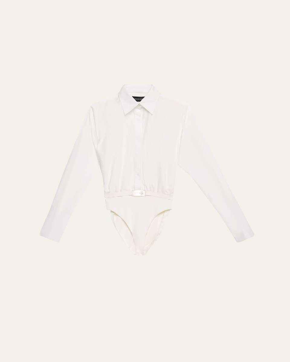 The Bradshaw Button-Up Belted Bodysuit Shirt